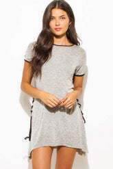 Women’s Grey Short Sleeve Lace Up Long Hippie Boho Long T-Shirt Dress, Tops, $ 10.95, A Moment Of Now™